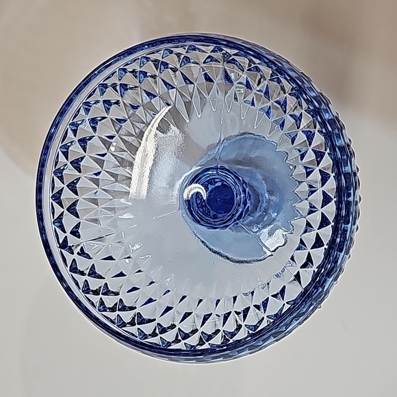 Indiana Glass Blue Diamond Point Footed Compote - Picture 2 of 11